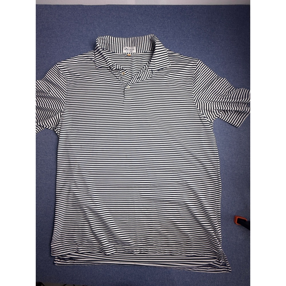 Peter Millar Summer Comfort Mens XL Navy White Striped Polo Shirt ME0EK02S